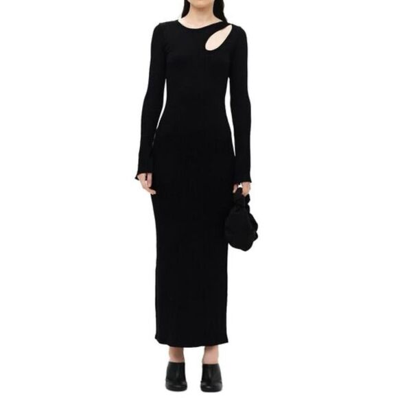NWOT SIMON MILLER Space Rib-Knit Shoulder Cut Out Black Maxi Dress Women's XS - Picture 1 of 12